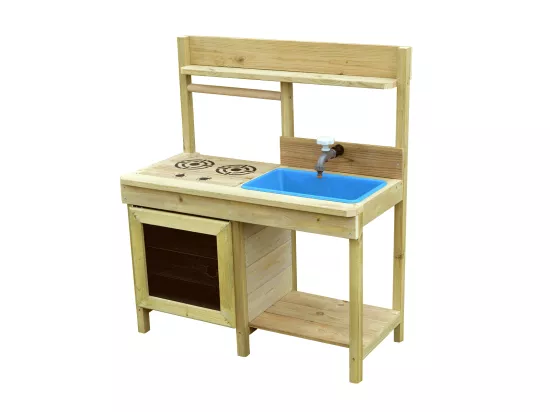 KANGUI - Cuisine extérieure bois FSC, bac à eau, robinet, évier pour jeux aux jardin