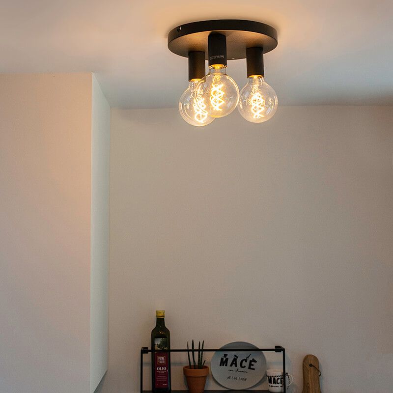Moderne plafondlamp zwart rond - Facil 3