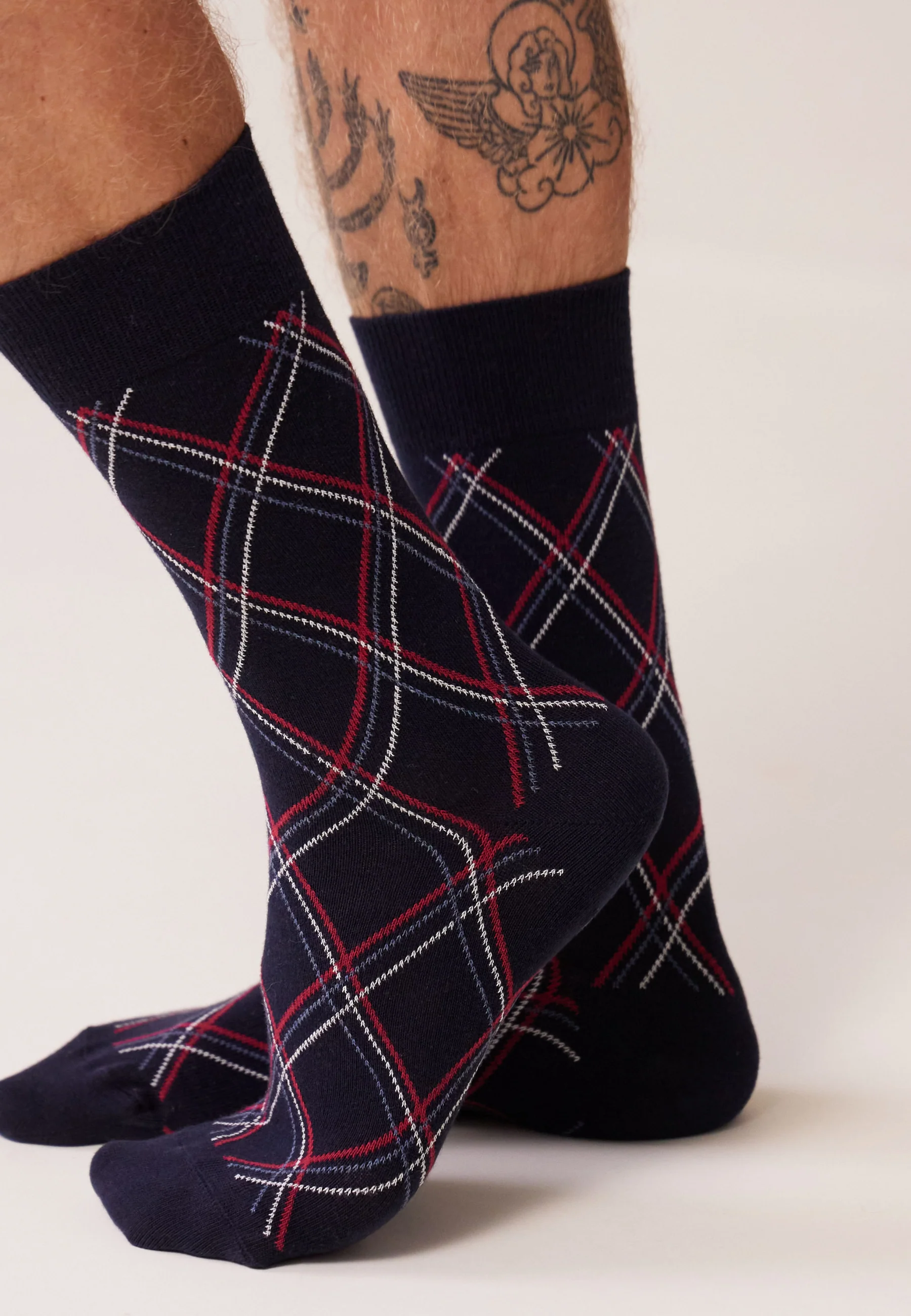 Chaussettes mi-hautes en coton-Lucas Tartan Marine