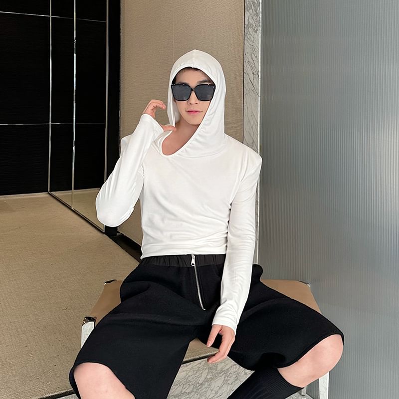 Freehop - Asymmetrisch T-shirt met lange mouwen en capuchon