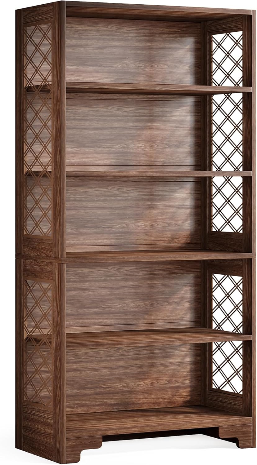 Tribesigns Bücherregal, 180cm hohes Vintage- Standregal, 6-stöckiges Bücherregal Holz,mit offenen Ausstellungsböden, für Wohnzimmer, Heimbüro, Industrie-Design, vintagebraun QO5024745