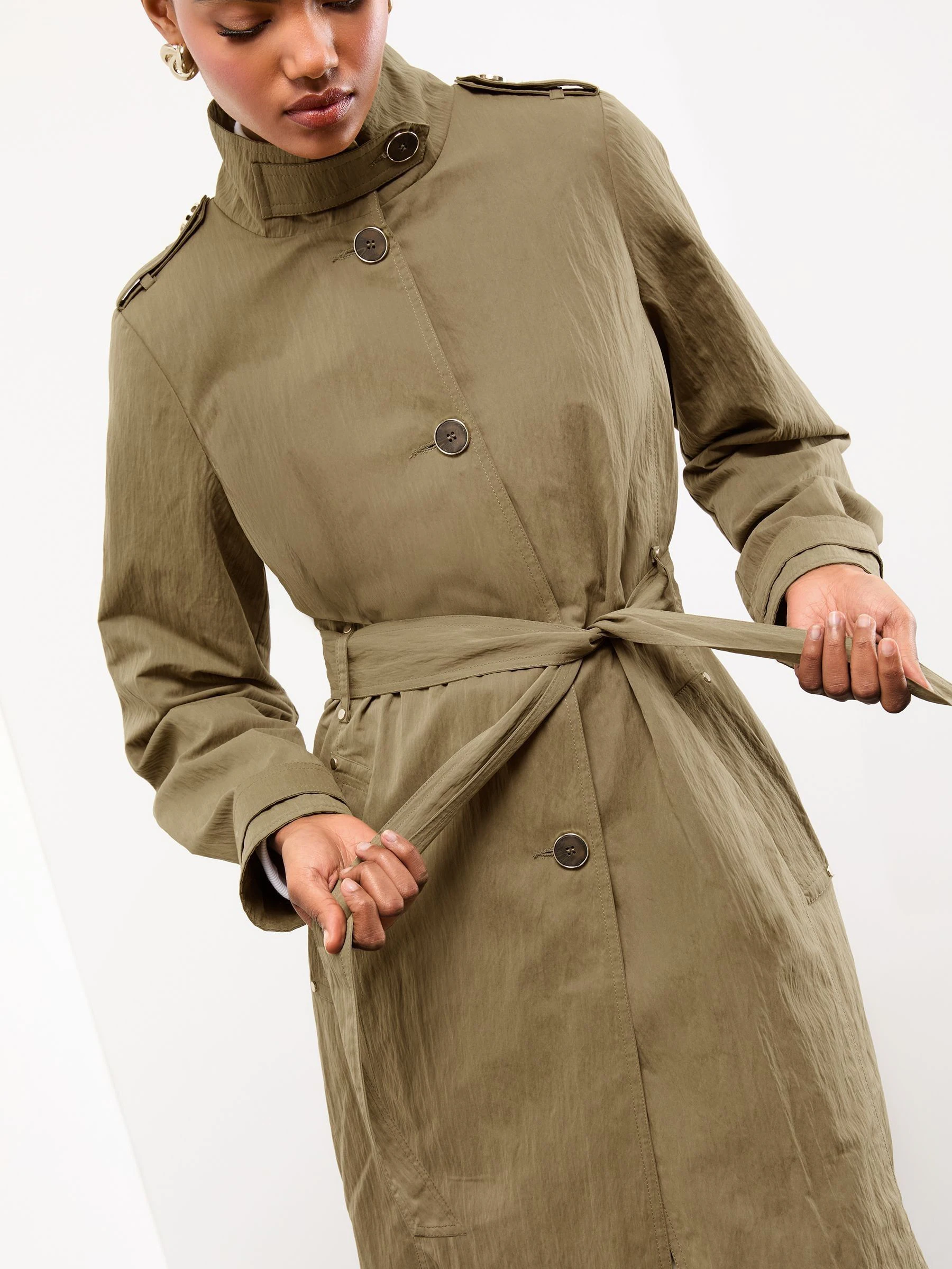 Lipsy Trenchcoat met blousonmouwen en papertouch opstaande kraag