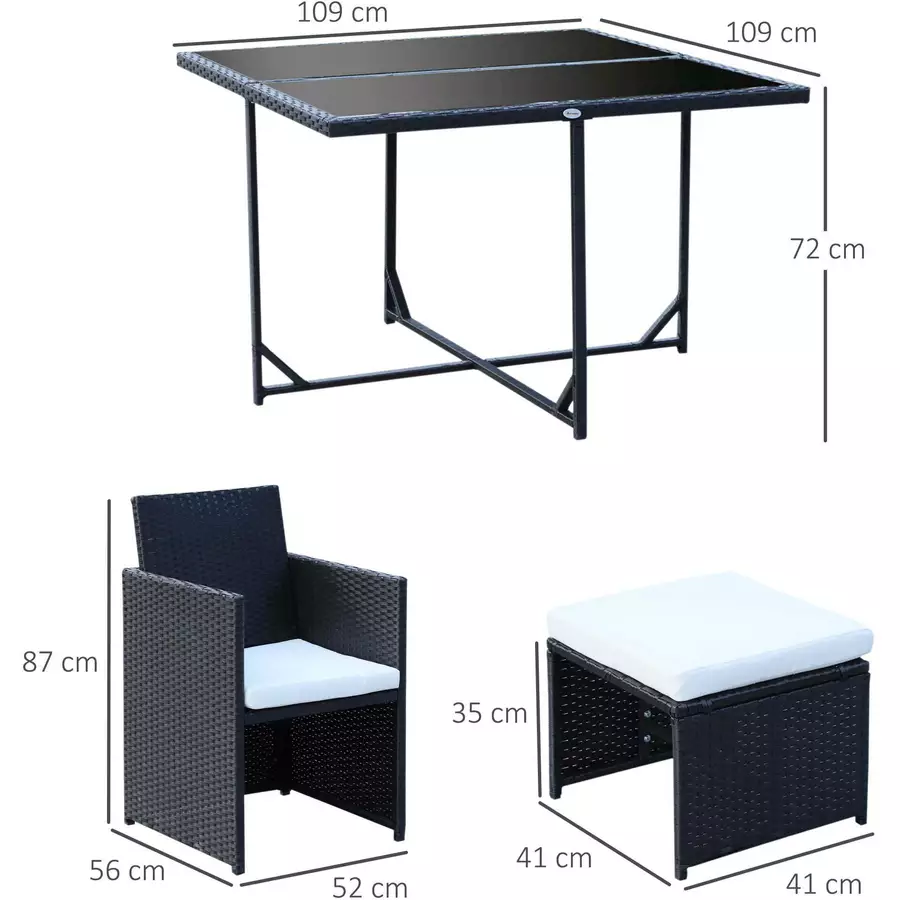 Outsunny Gartenset bestehend aus 9 Teilen und 12 Kissen schwarz