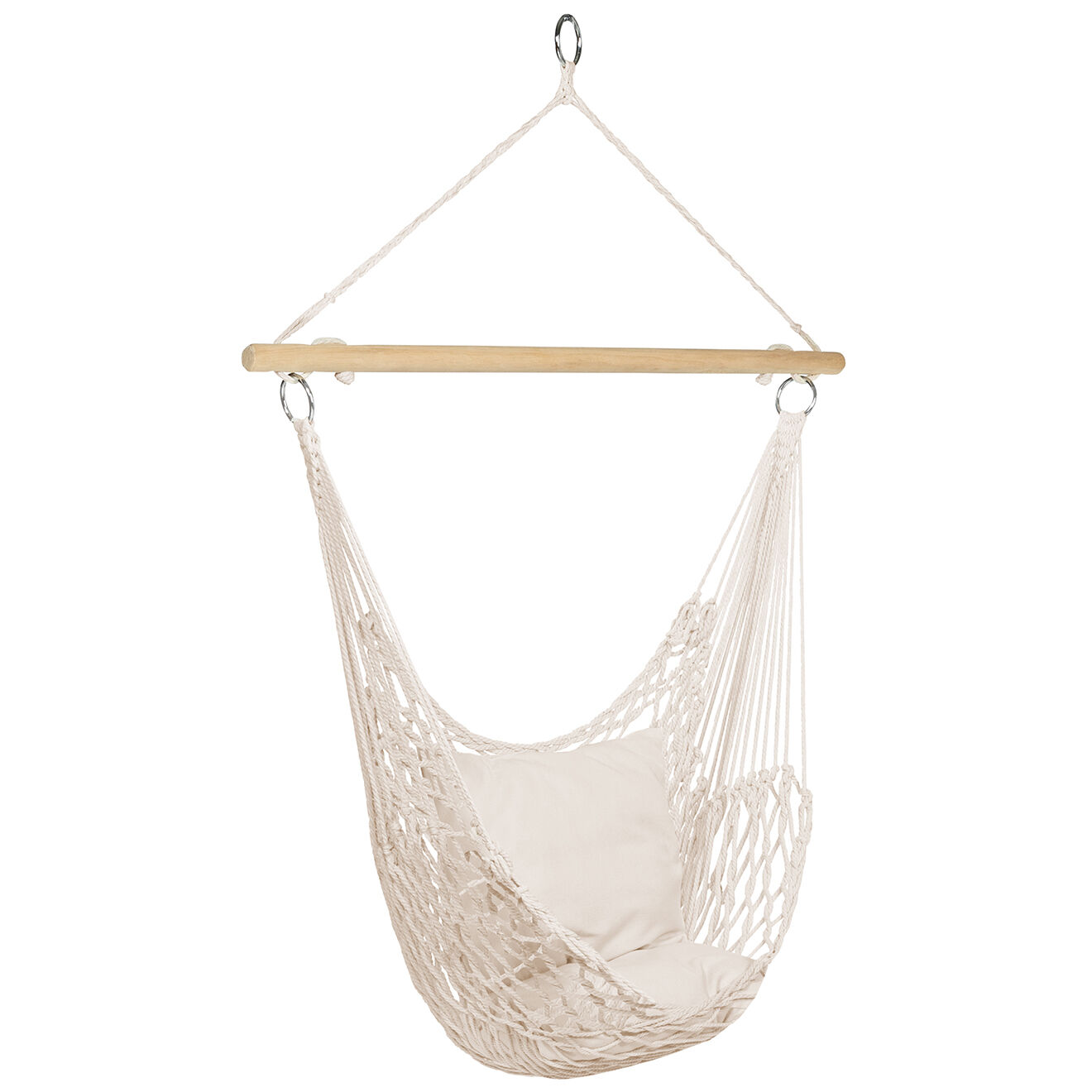 Pratik Garden Hamac suspendu macrame + coussin beige bois/beige - 90x120 cm