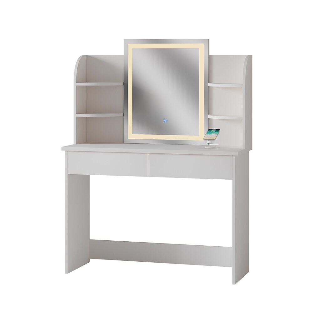 Vicco Schminktisch Charlotte Weiß 106 cm mit LED-Spiegel und QI-Ladestation