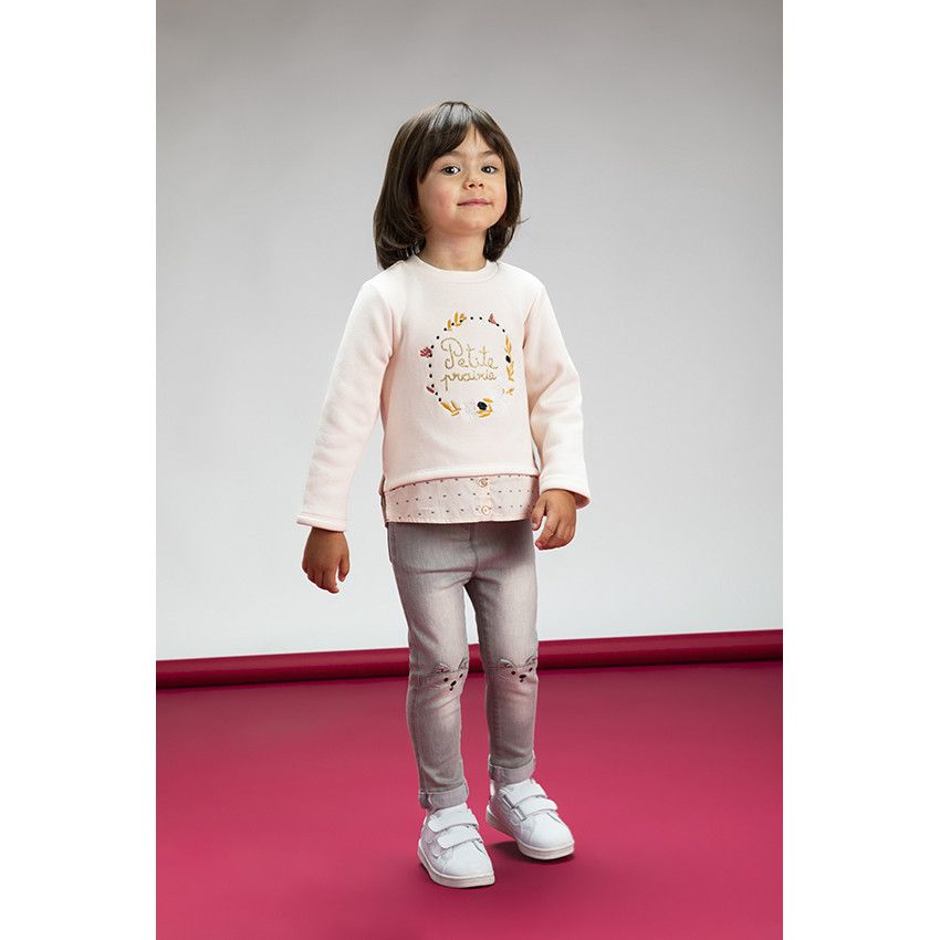 Jean denim fantaisie pour bébé fille - Gris chiné