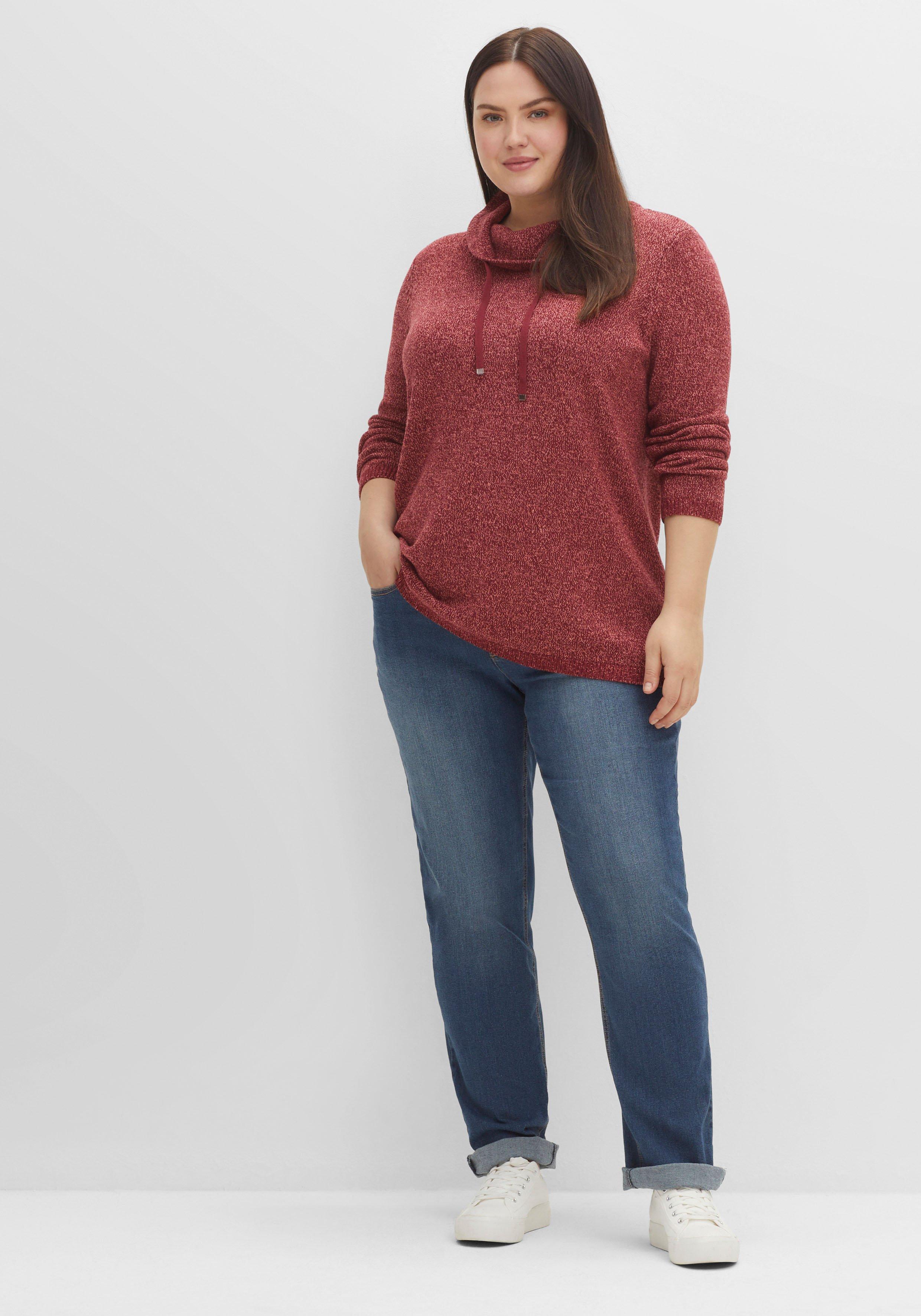 Pullover mit weitem Kragen, in melierter Optik