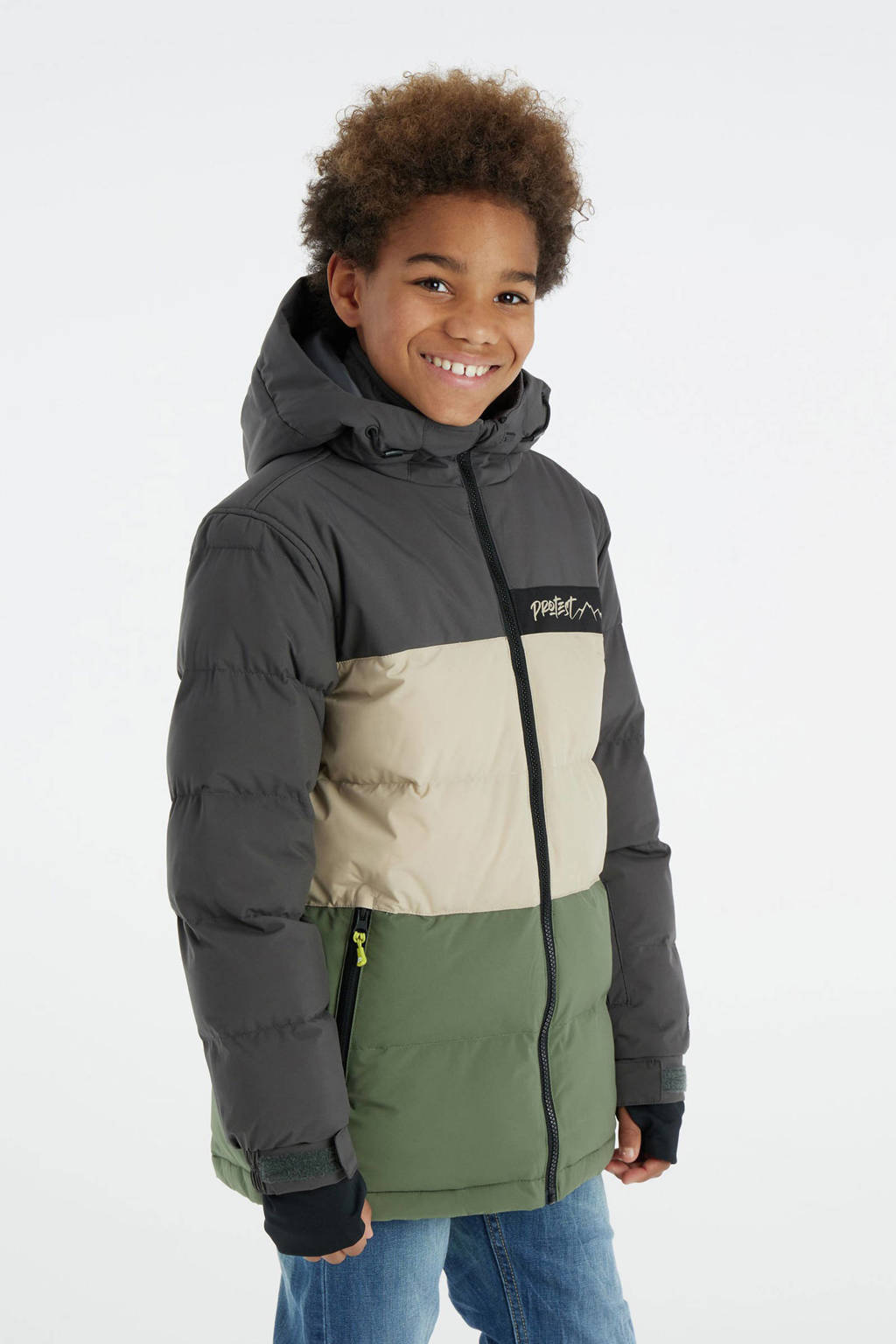 Protest ski-jack PRTCROW JR groen/ecru/grijs
