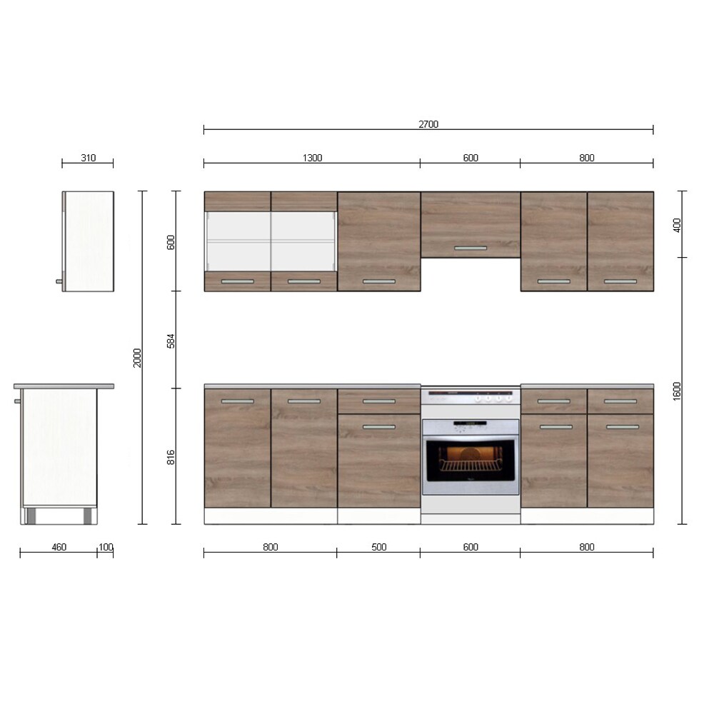 Vicco Küche Küchenzeile Küchenblock Einbauküche 270 cm Sonoma Eiche