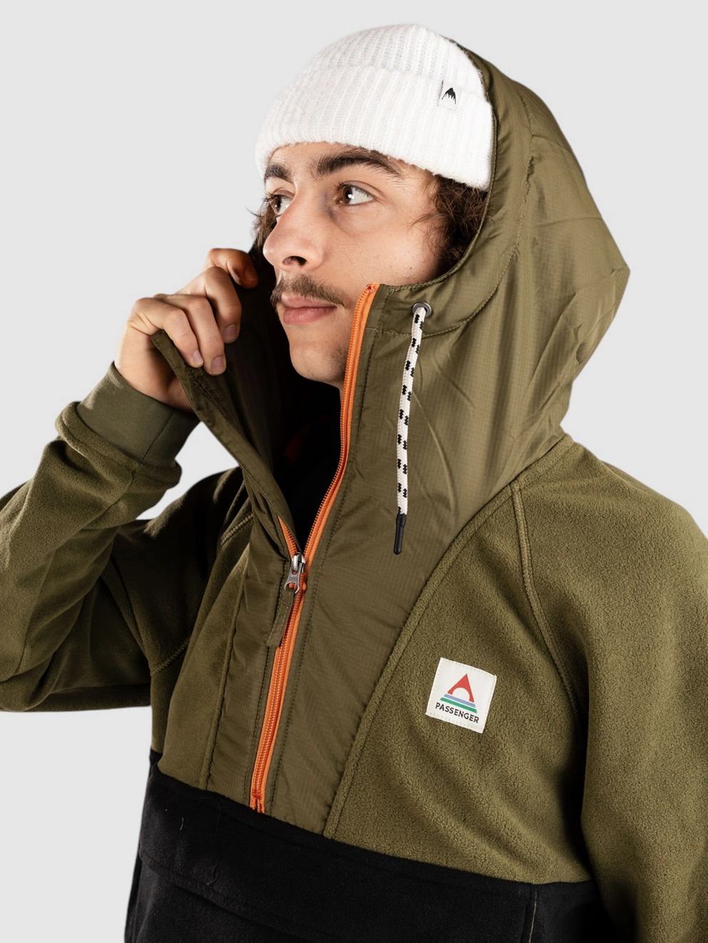 Passenger Woodland Hooded 1/2 Zip Polar Fleece Sweater true black/ kahki