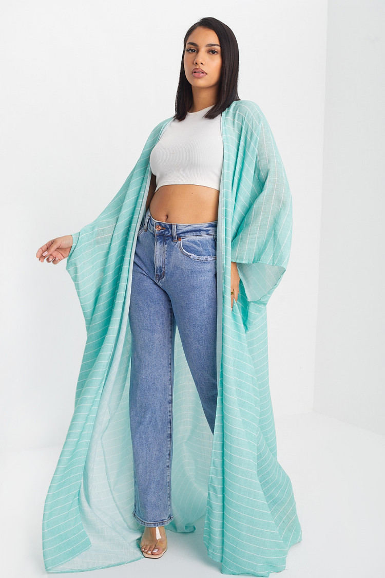 Kimono vert ample a rayures blanches