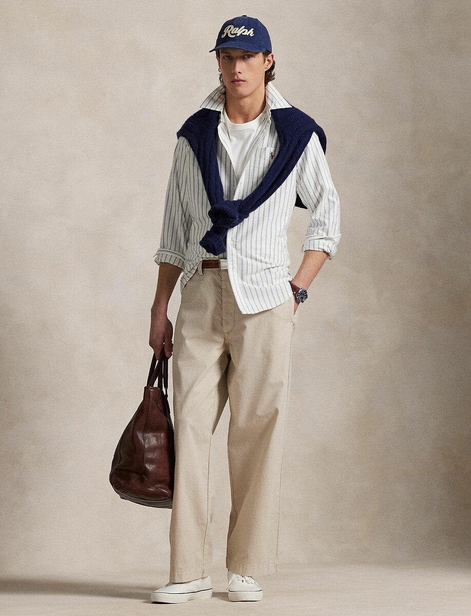POLO RALPH LAUREN<br>Camisa reta listrada, Oxford, logotipo bordado