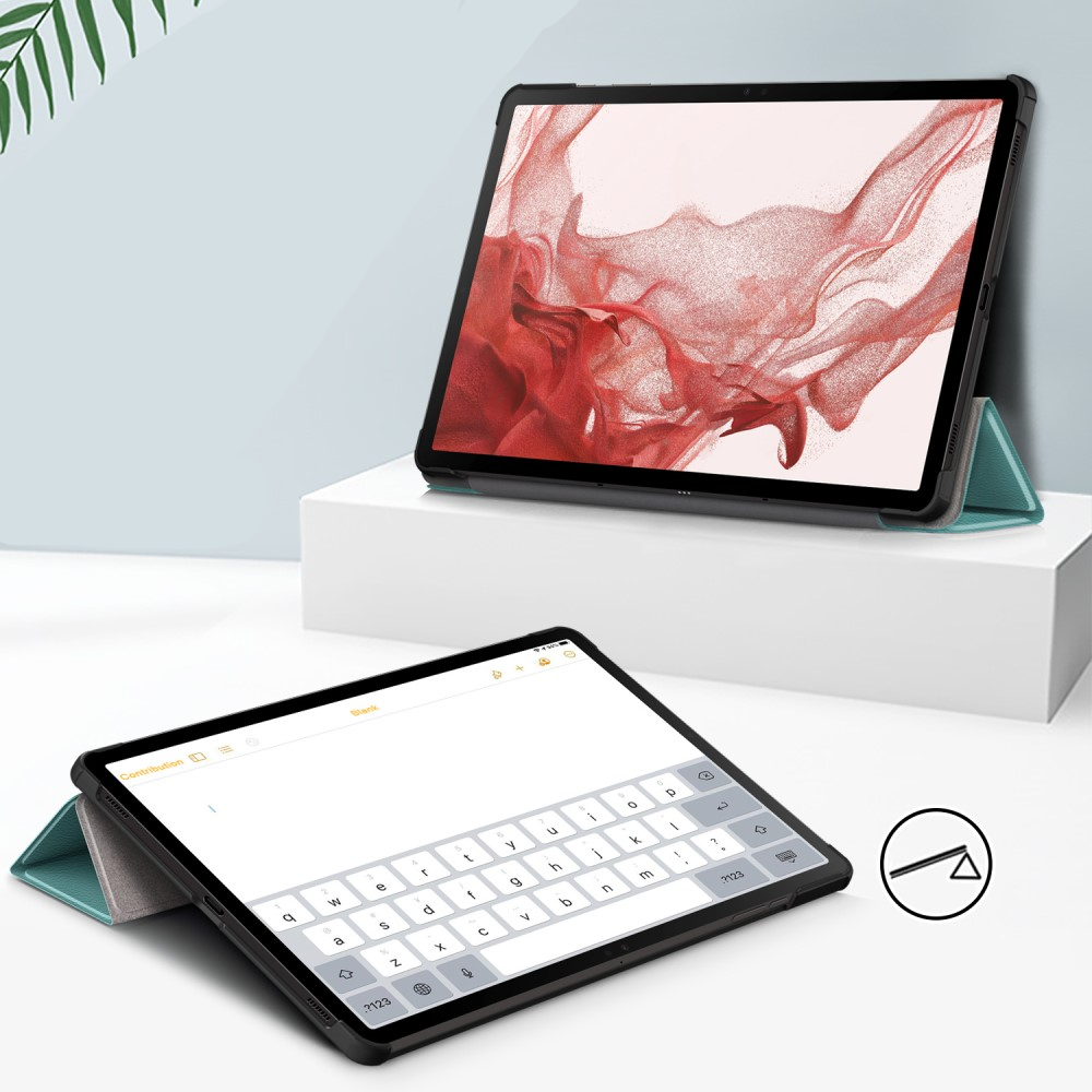 Samsung Galaxy Tab S9  Plus Leder Tasche Smart Cover Hülle Litchi Look   S-Pen Halterung - Grün