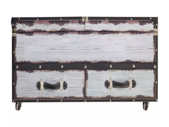 Casier à bouteilles en bois et toile blanche 100x60x55h