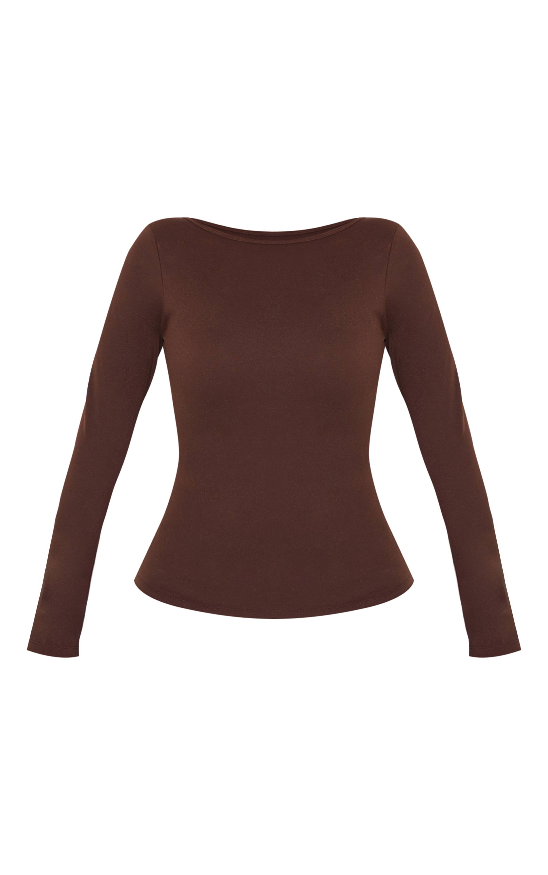 Chocolat T-shirt Manches Longues Sculptant Col Bateau Avec Soutien-gorge Intégré Shape