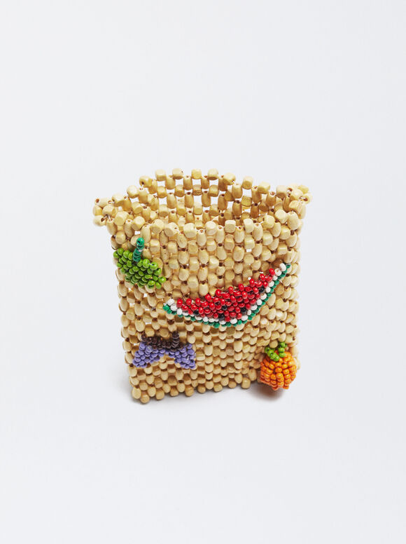 Bolsa de madeira para celular com balões - Bege