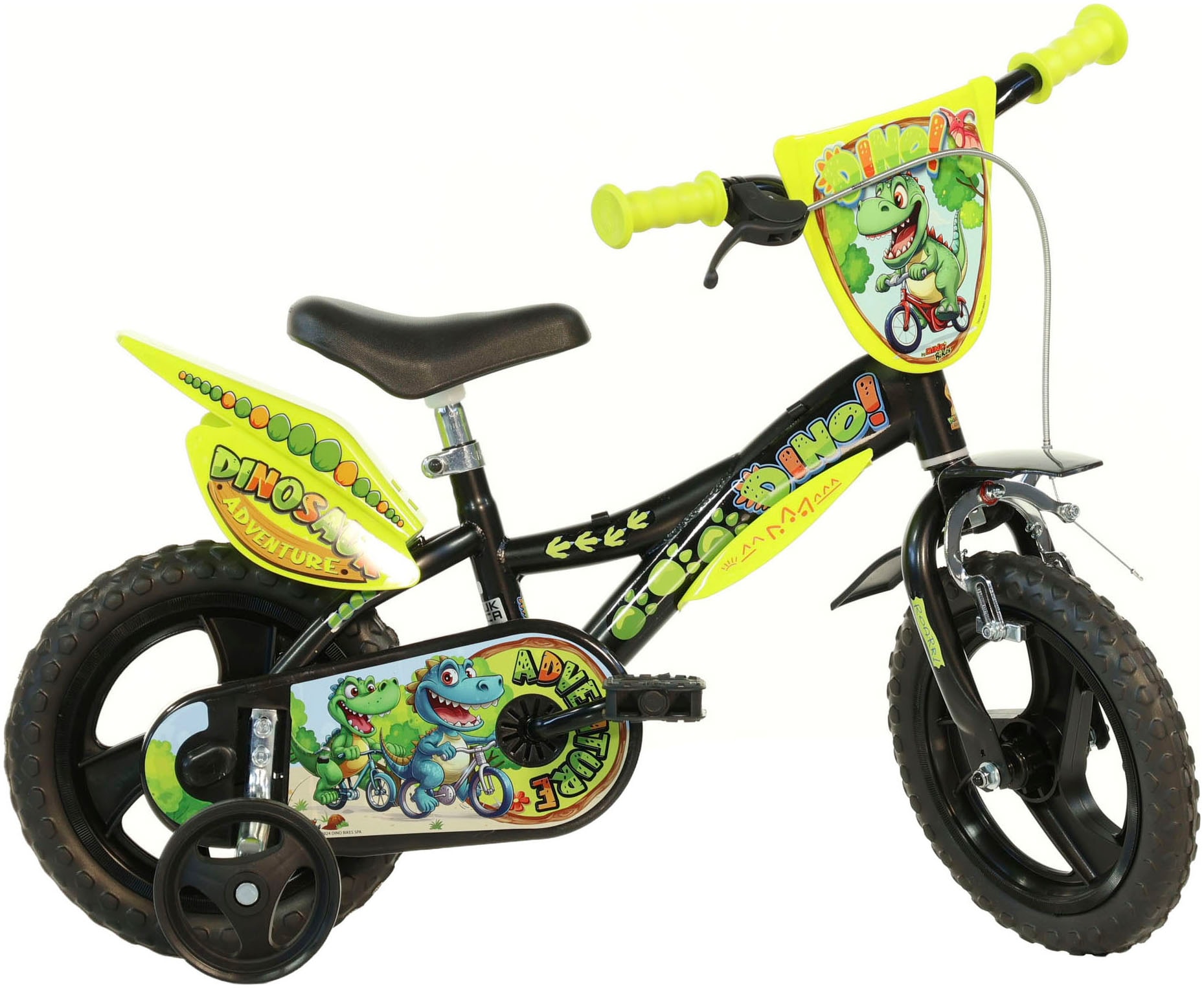 Dino Kinderfahrrad »Dinosaurier T-Rex 12 Zoll« 1 Gang mit Stützrädern, Frontschild und coolen Schutzblechen