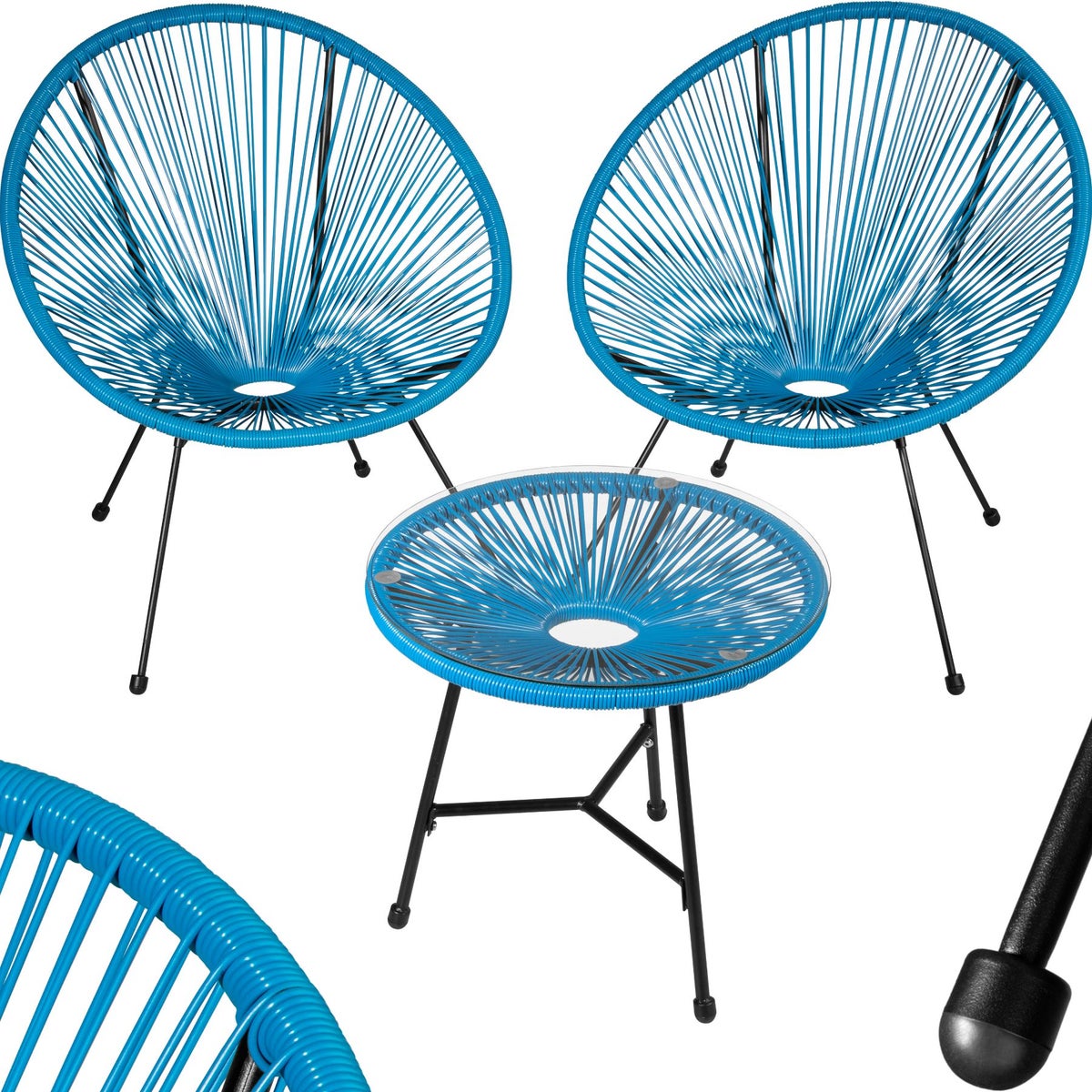 Santana tuinstoelen met tafel, tectake retrodesign in Acapulco-stijl, stoeldraagvermogen 120 kg