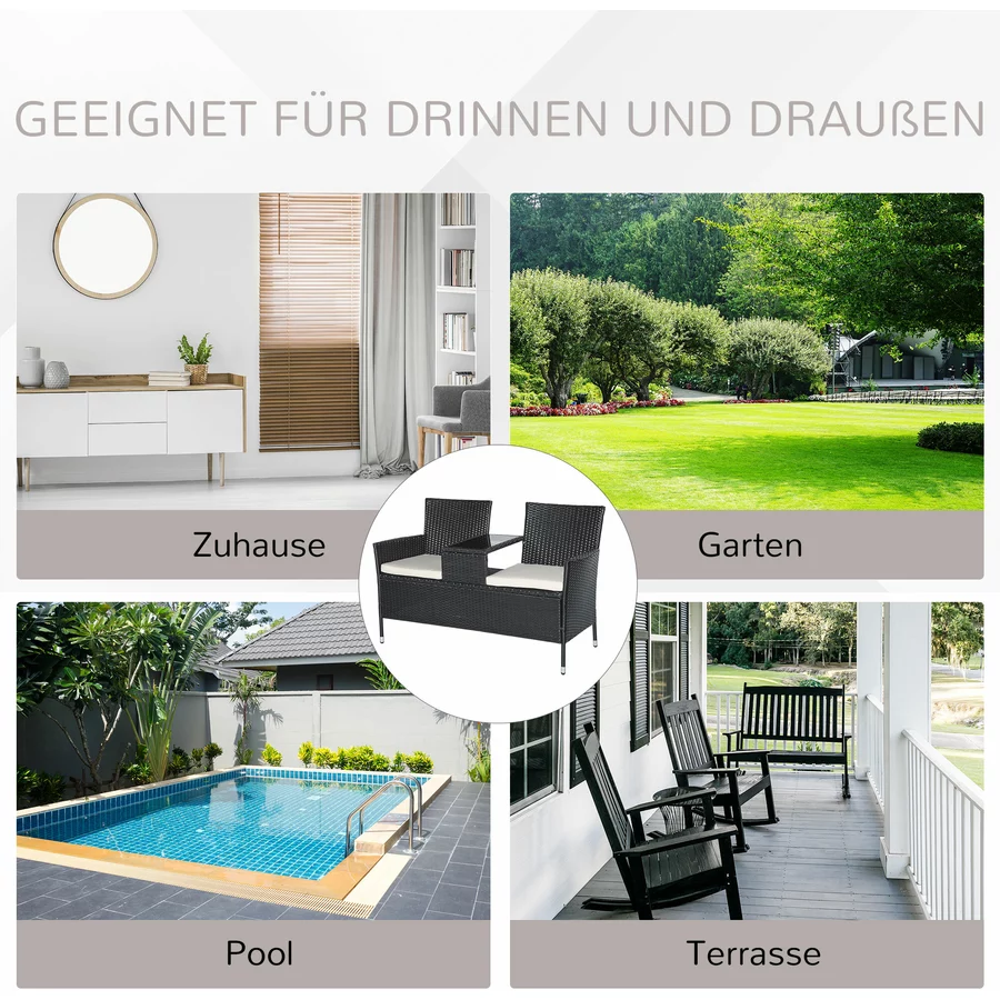 Outsunny Polyrattan Gartenbank schwarz