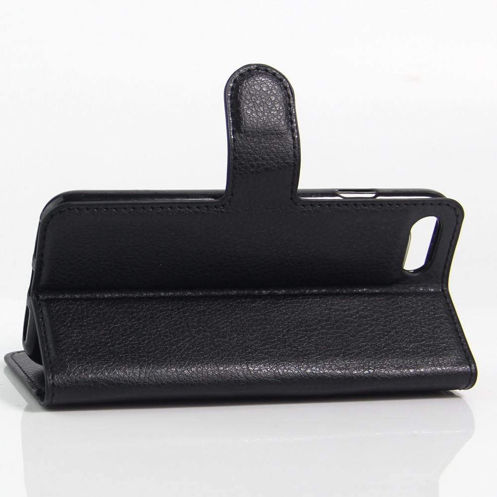 iPhone SE (2022/2020) / 8 / 7 Leder Tasche Hülle Karten Etui Litchi Look - Schwarz