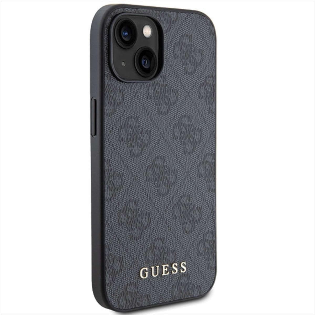 iPhone 15 Leder Hardcase Hülle 4G Metal Logo (GUHCP15SG4GFGR) - Schwarz
