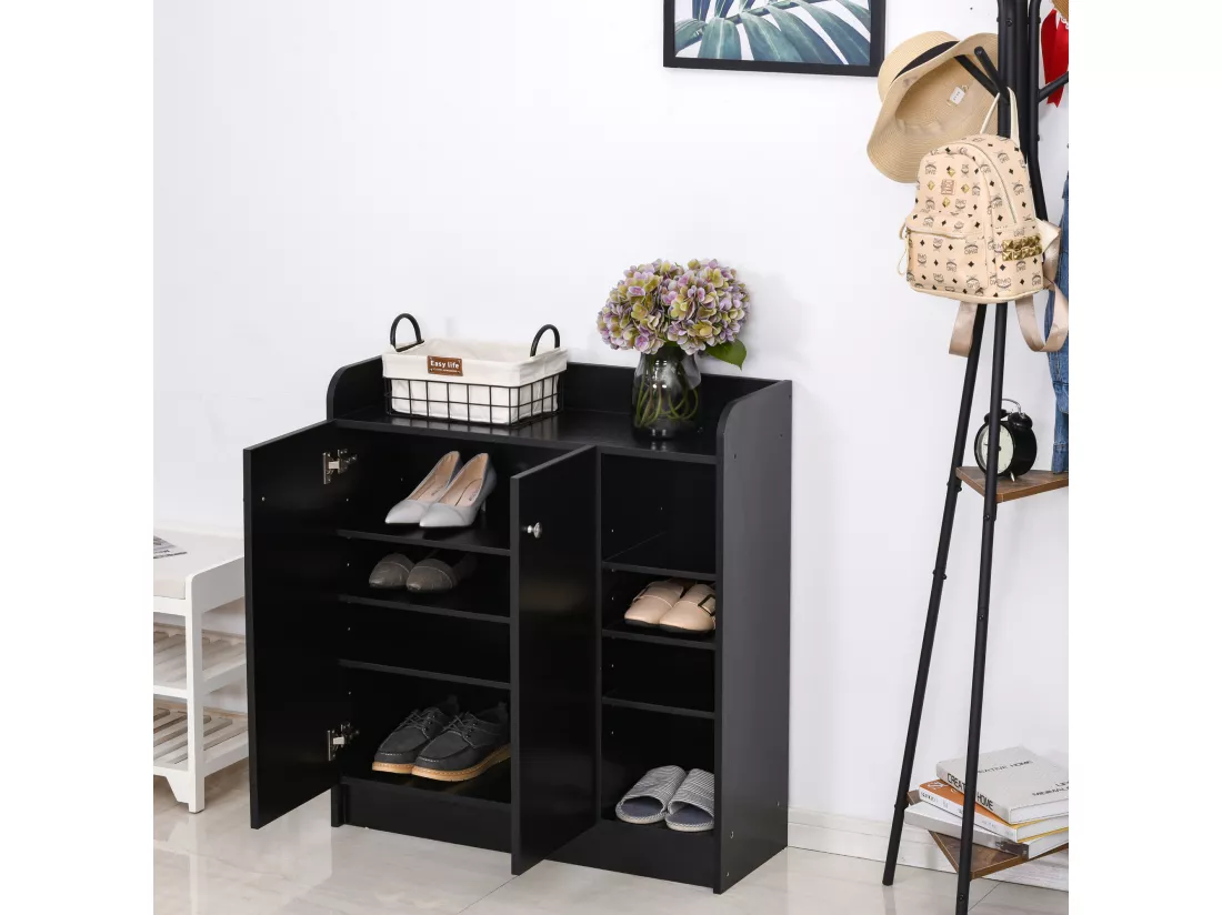 Armoire / etagere / meuble a chaussures très pratique en panneaux de particules noir