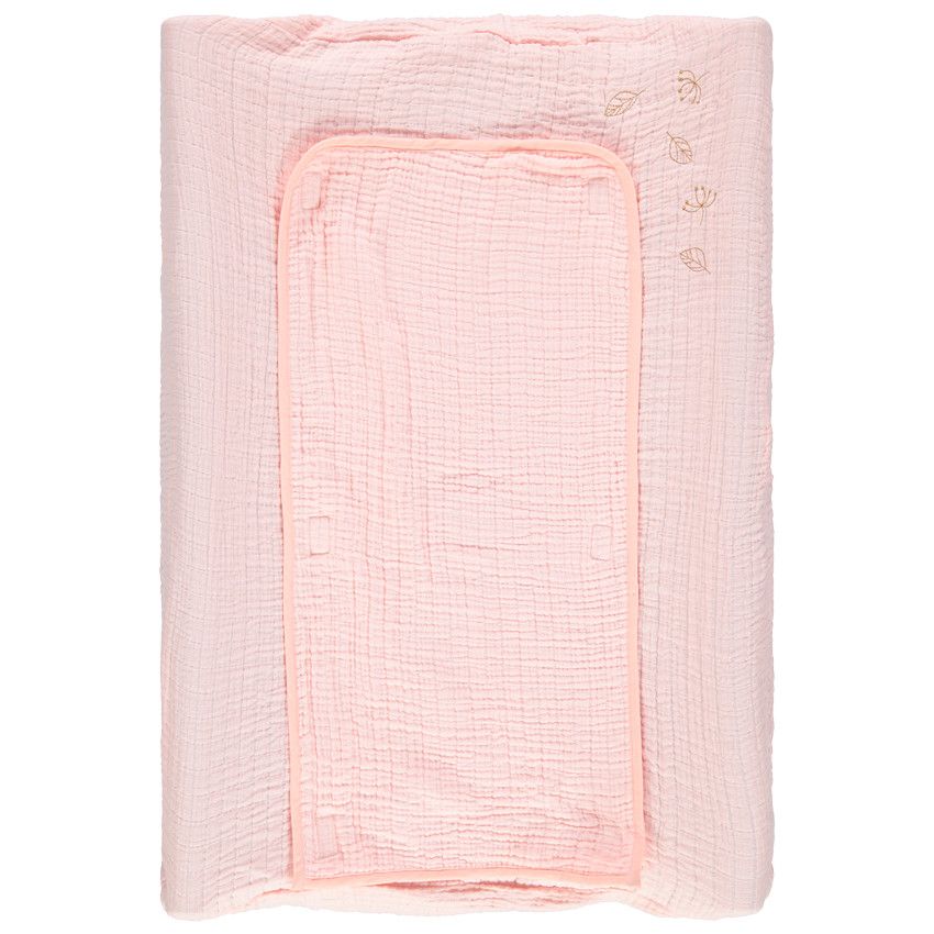 Housse de matelas à langer en tétra à broderies florales - Rose