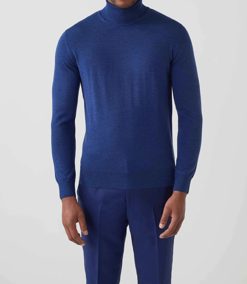 Pull col roulé bleu 