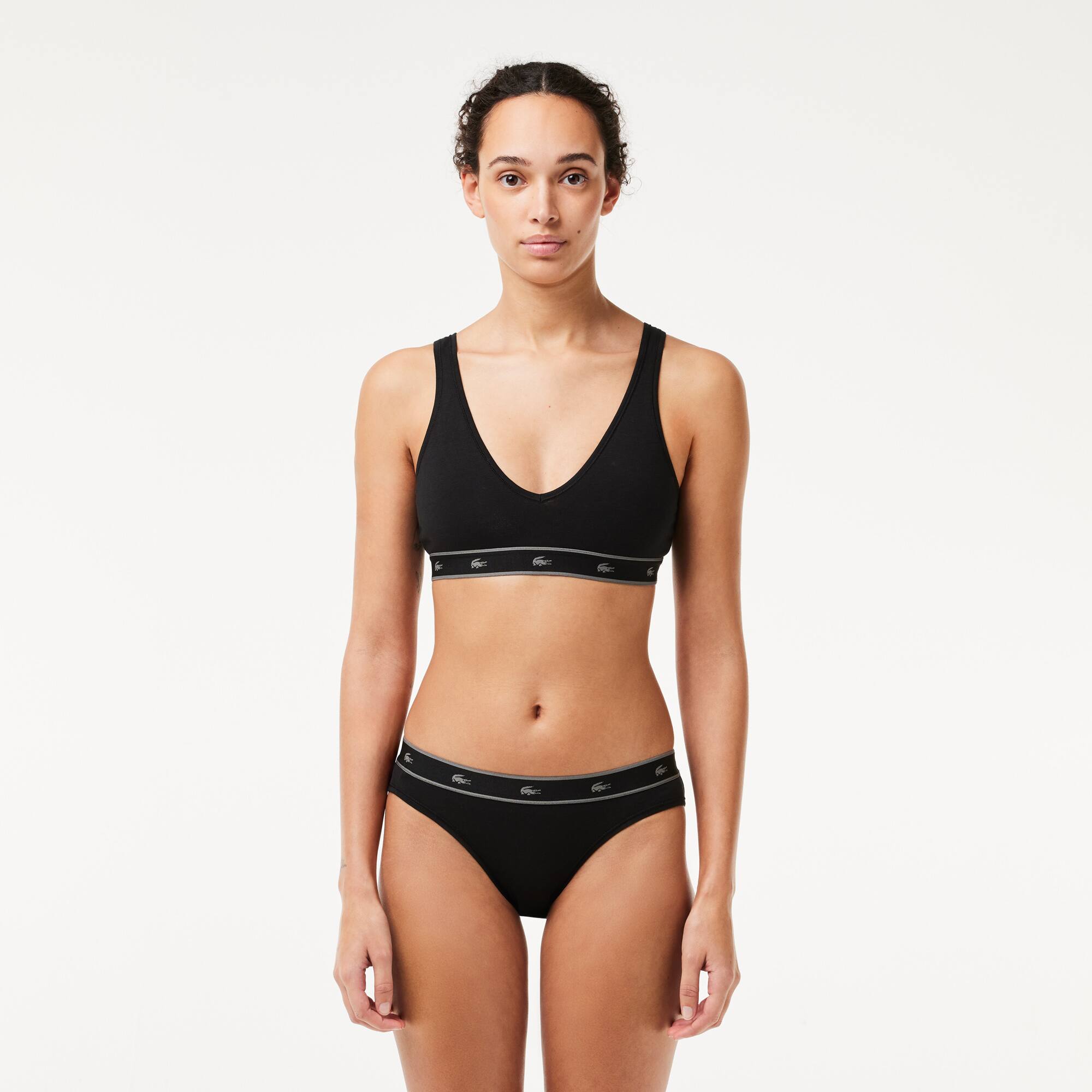 Brassière triangle en coton stretch Brassières - Noir - Lacoste - Femme