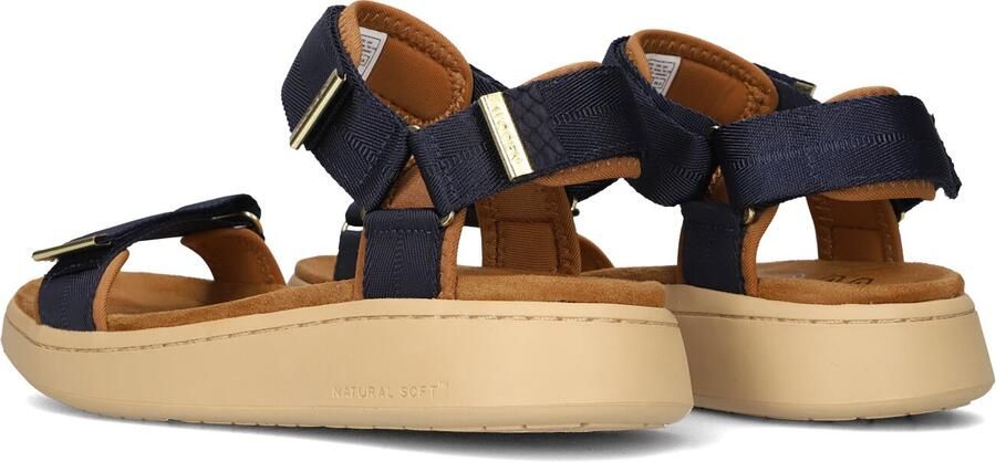 Woden Dames Platte sandalen Line Blauw Textiel Plateauzool