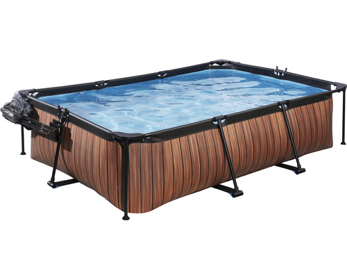 EXIT WoodPool rechthoekige opzetzwembadset 300x200x65 cm inclusief cartridgefiltersysteem & houtlook afdekking