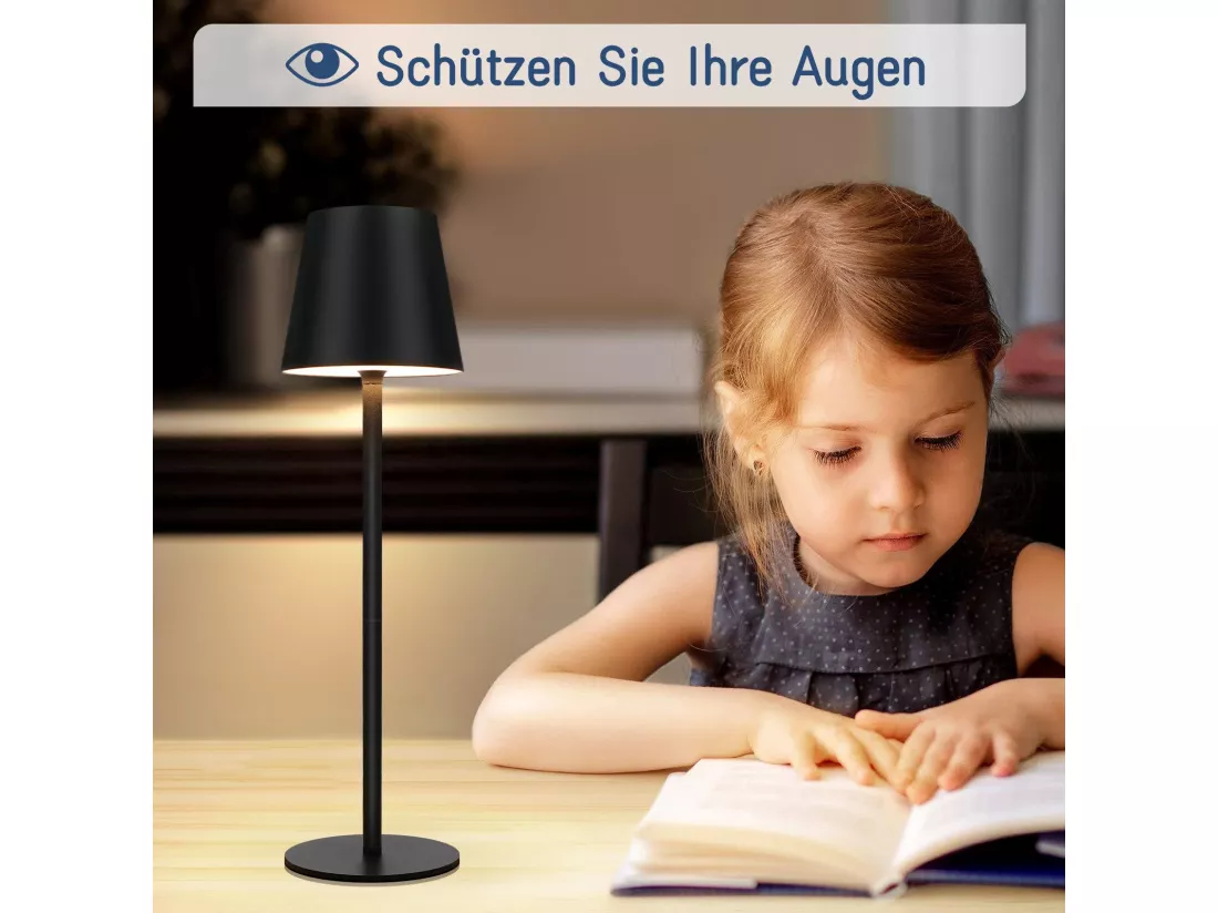 Nettlife Lampe de chevet sans fil, LED 2600mAh, lampe de table extérieur rechargeable, tactile, noire, avec USB