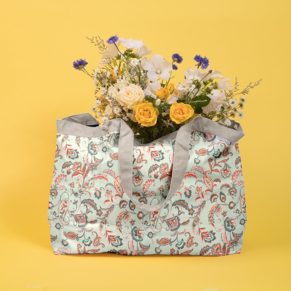 Grand Sac Cabas En Tissu Vert Bohème
