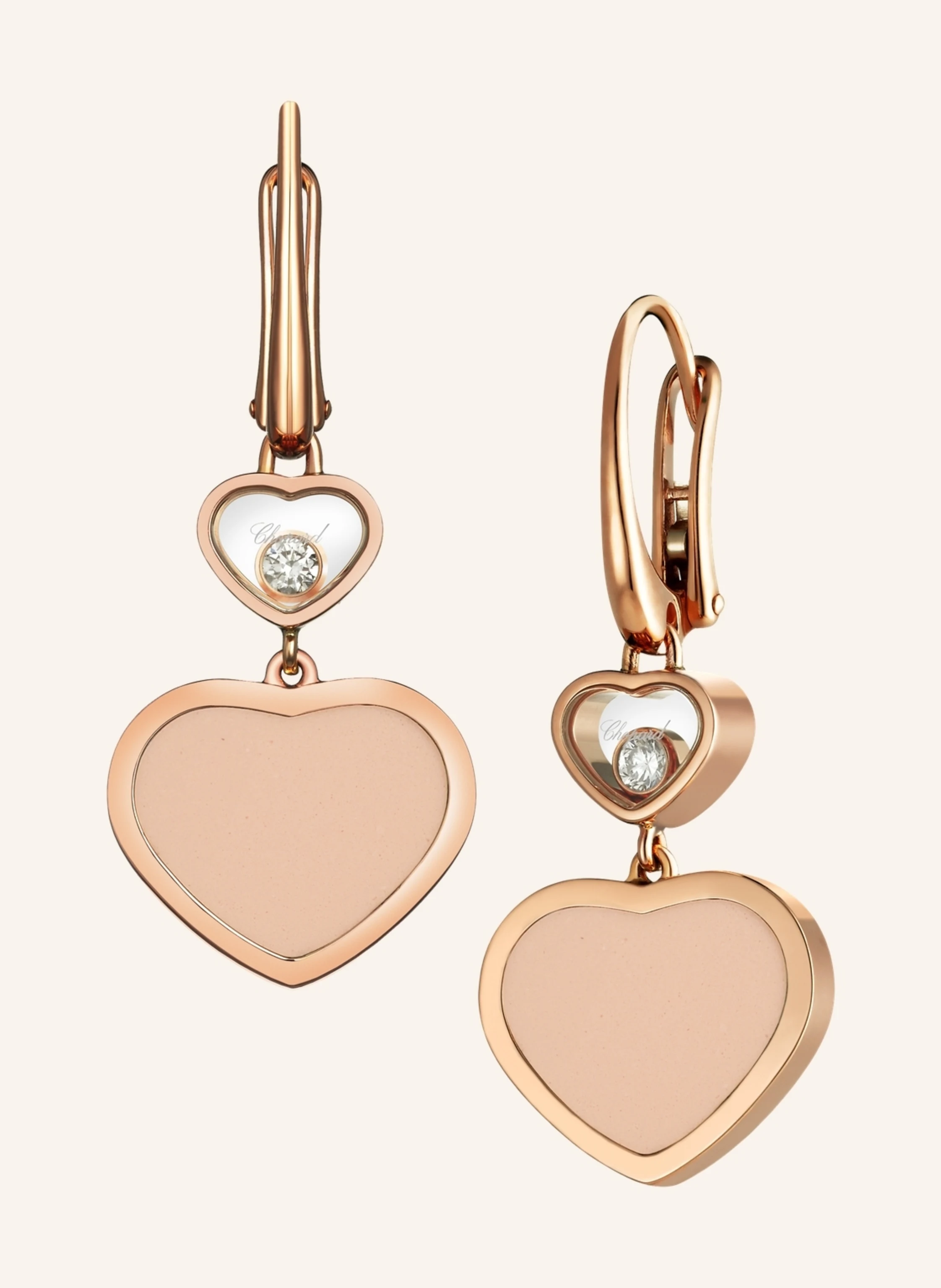Chopard Ohrring HAPPY HEARTS Ohrringe aus 18 Karat Roségold, Diamanten und rosa Stein