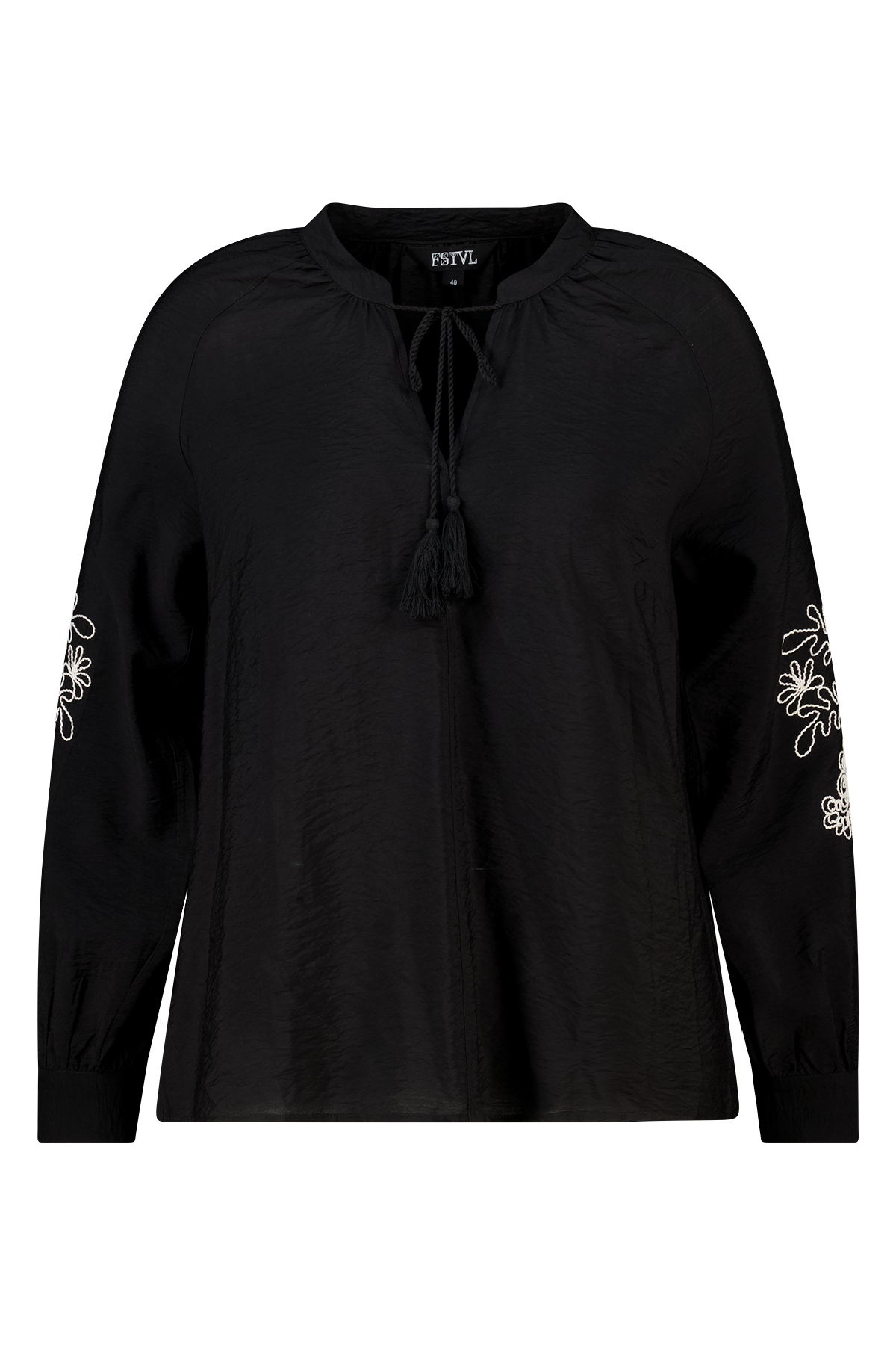 Blouse met borduursel op de mouwen Zwart
