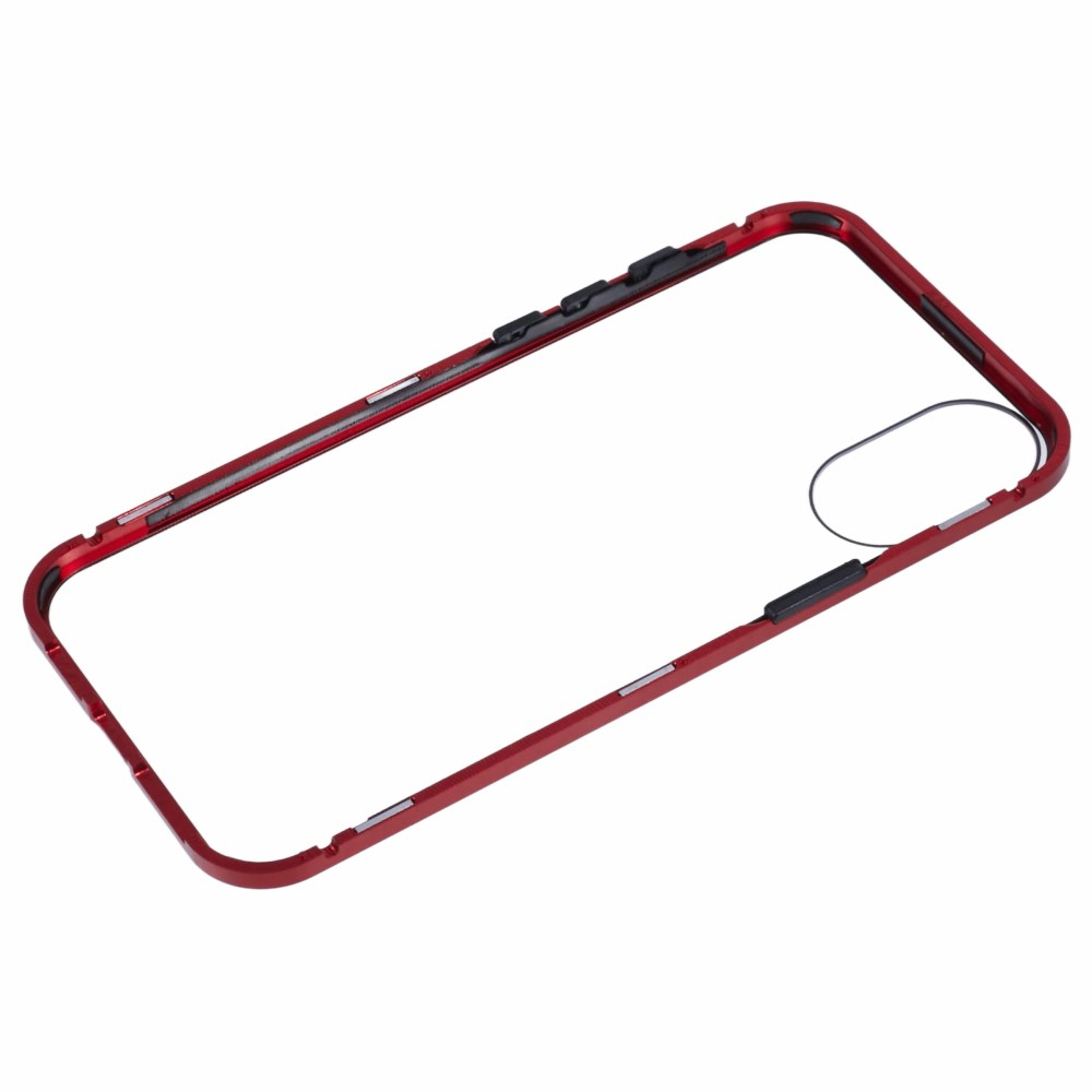 iPhone 16 Magnetische Alu Schutzhülle mit Panzer Glas Backcover   Displayschutz (Magnet-Technologie) - Rot
