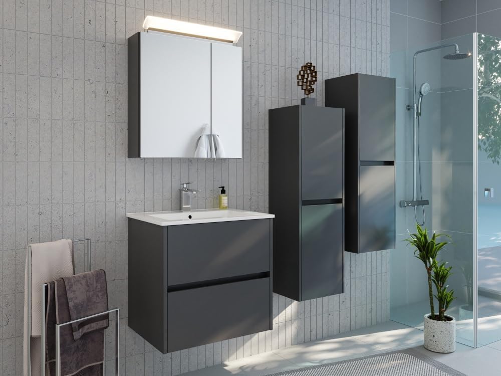Magnolia Home Badmöbelset Taifun 60cm 4tlg mit Spiegelschrank & 2X Seitenschrank