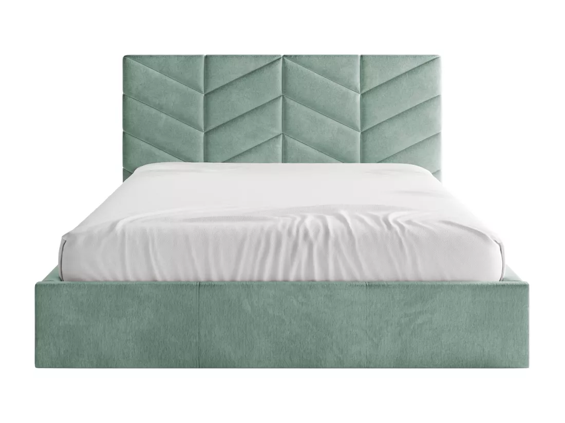 Lit coffre 180 x 200 cm - Tissu texturé - Vert amande - JUSTANI