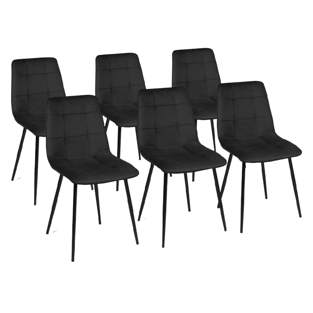 Lot de 6 chaises de salle à manger modernes en velours noir avec pieds en métal – Design contemporain et confortable