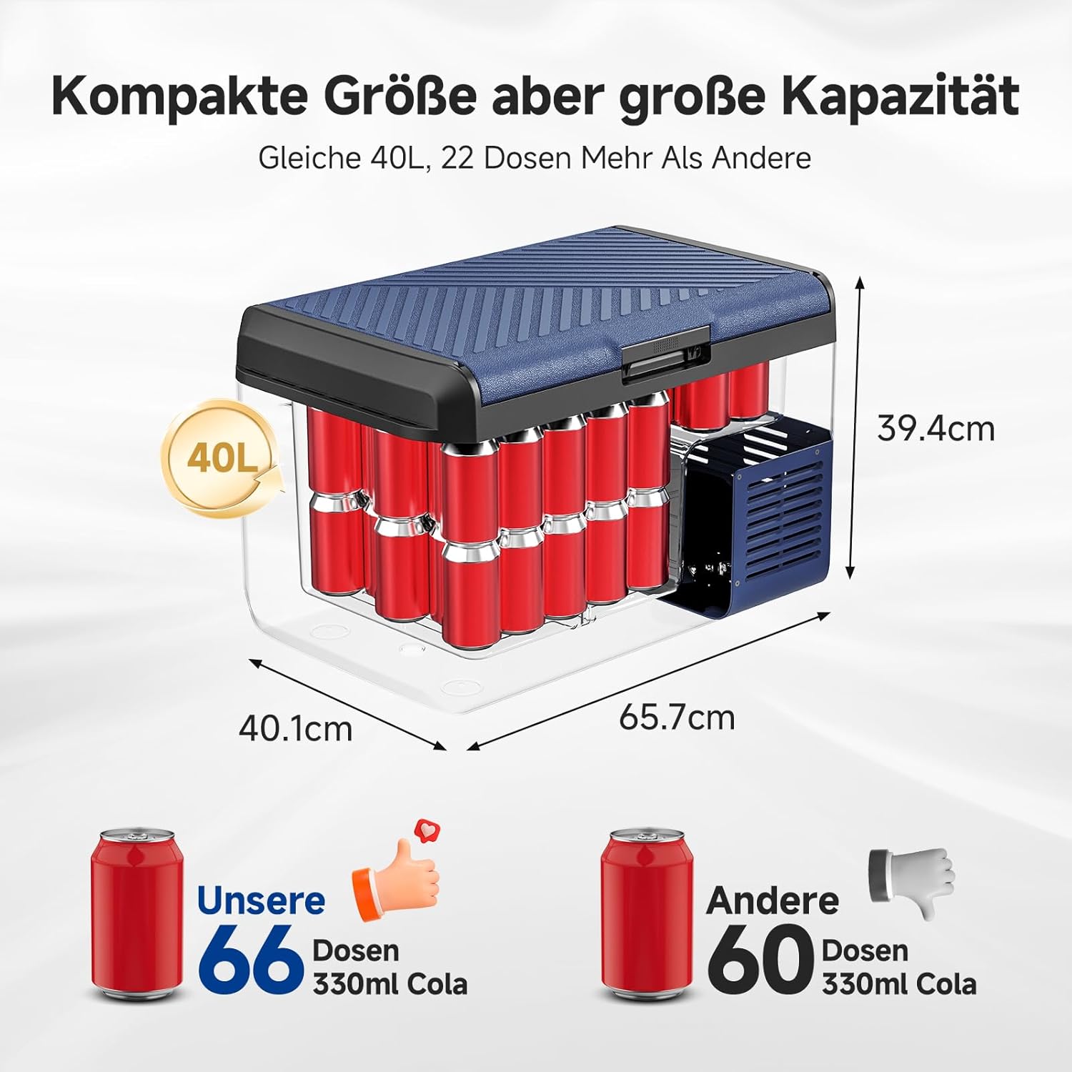 AAOBOSI Kompressor Kühlbox 40L, Elektrisch Kühlbox 12V/230V, IPX4 Wasserdicht, -20°C bis 20°C Auto Kuhlbox Ideal für Auto, LKW, Boot, Camping, Reisen, Fischen, Garten & Outdoor-Aktivitäten