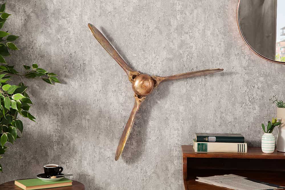 Authentische Wanddekoration SCREW III 60cm kupfer geflammt Flugzeug Propeller