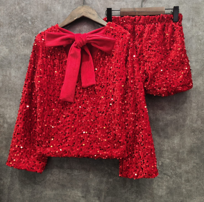 Velvet bow & sparkle set - rood