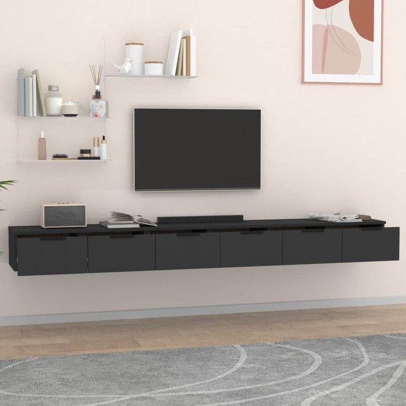 vidaXL Wandkasten - 2 Stuks - Bewerkt Hout - Zwart