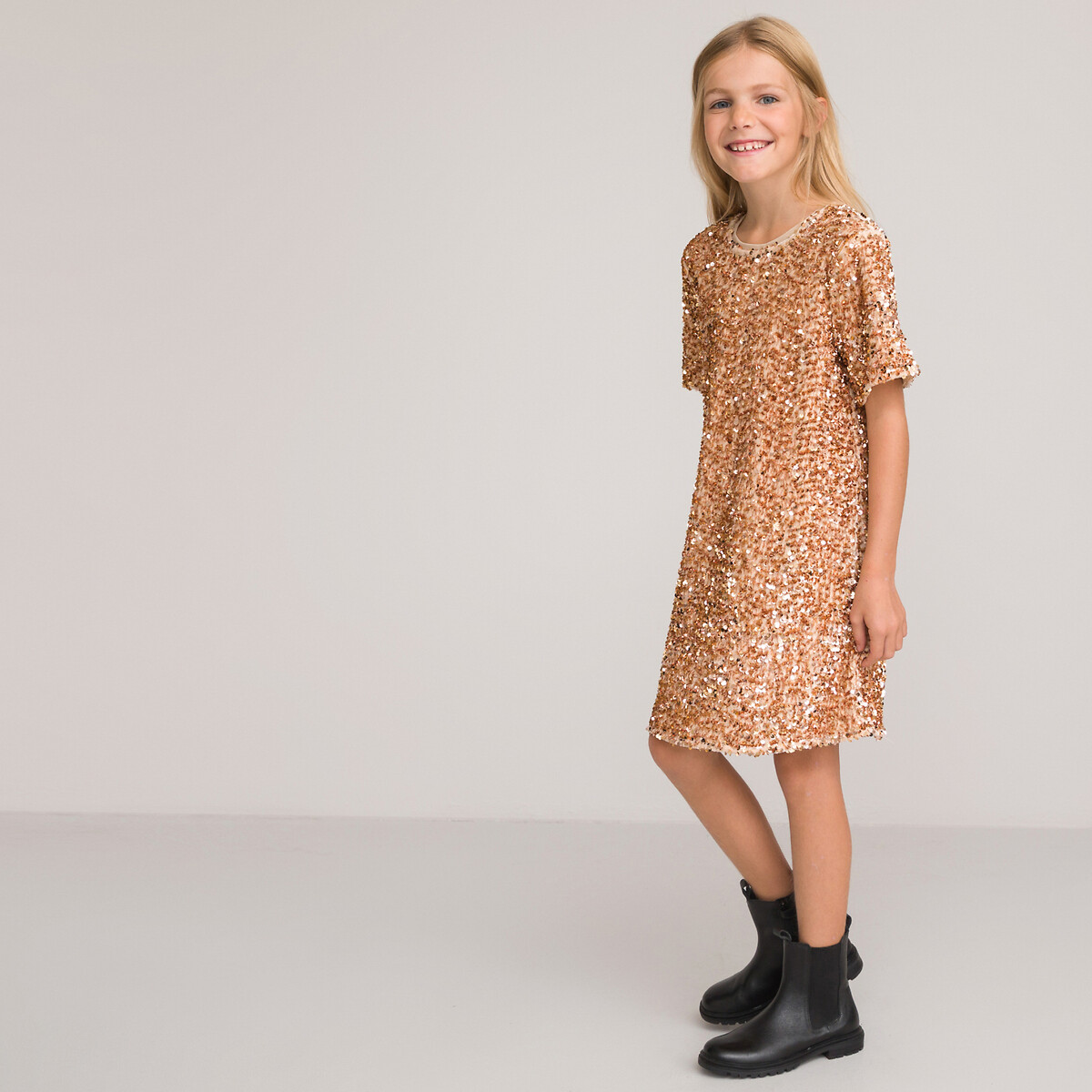 COLEÇÕES LA REDOUTE<br>Vestido com mangas curtas e babados