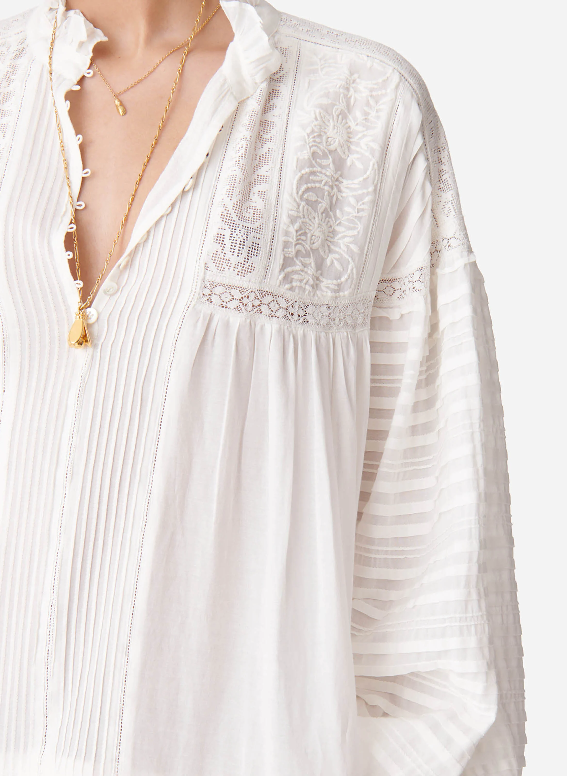DIANE - Robe courte trapèze brodée en coton mélangé | Blanc