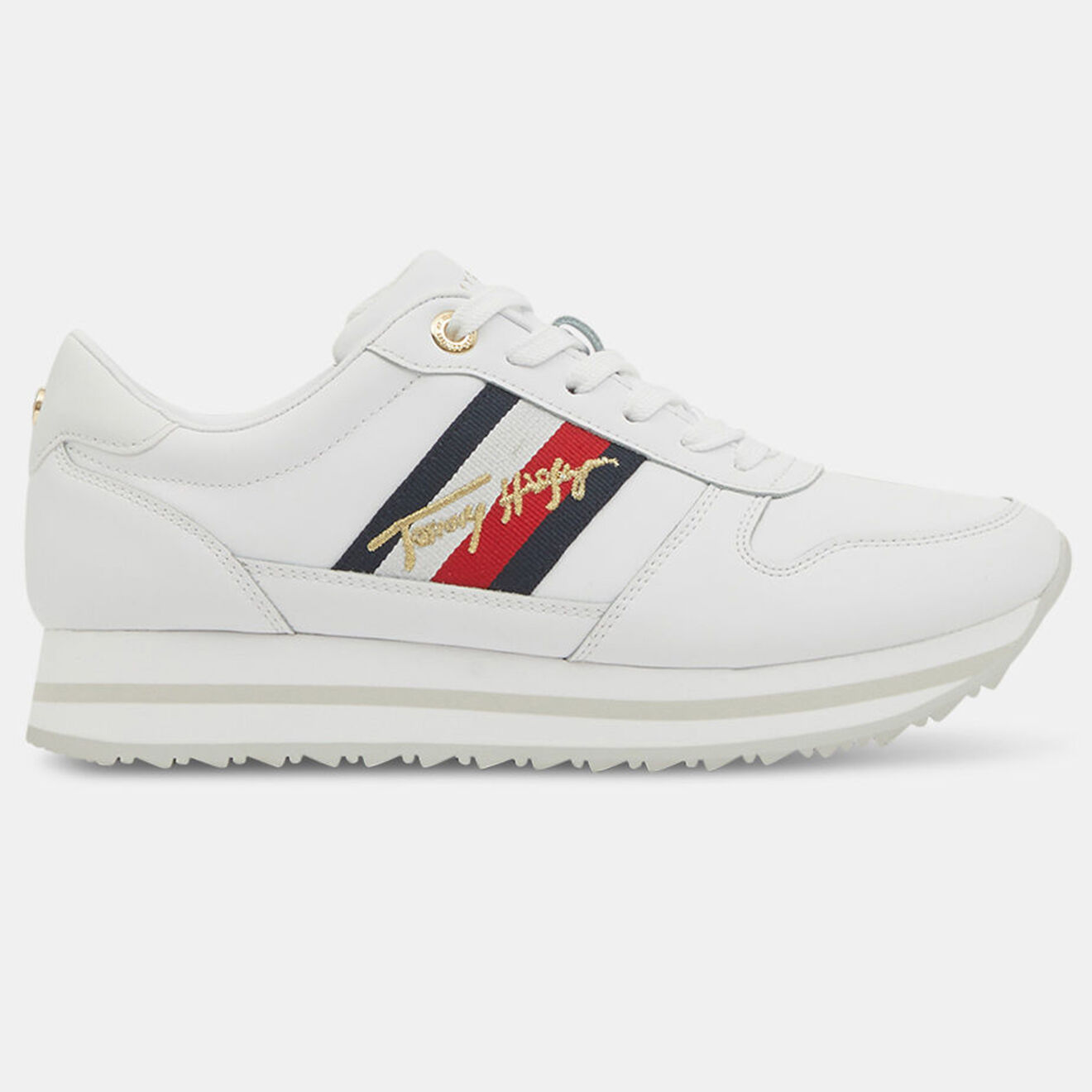 Tommy Hilfiger Baskets running compensées en Cuir Sig blanches