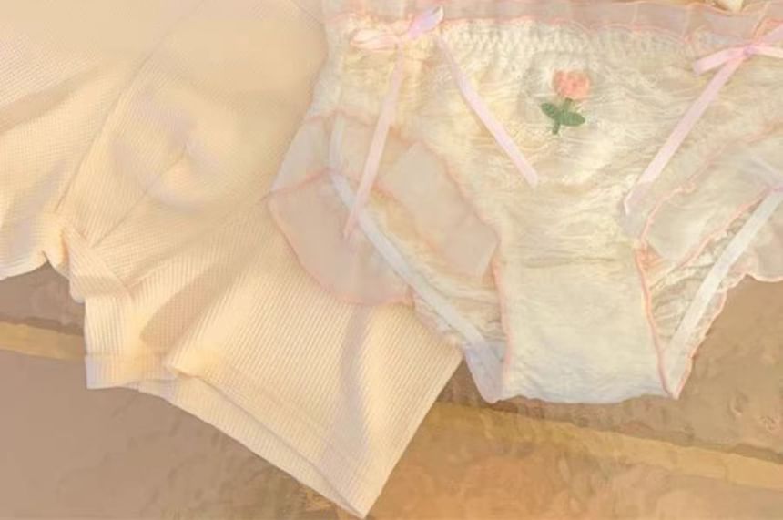 Sundewea - Strik-ruffle kanten bh/slip/set zonder beugel