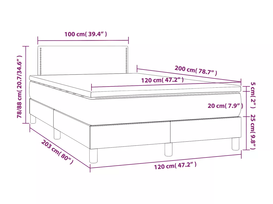 Sommier tapissier matelas LED Cappuccino 120x200 cm Similicuir