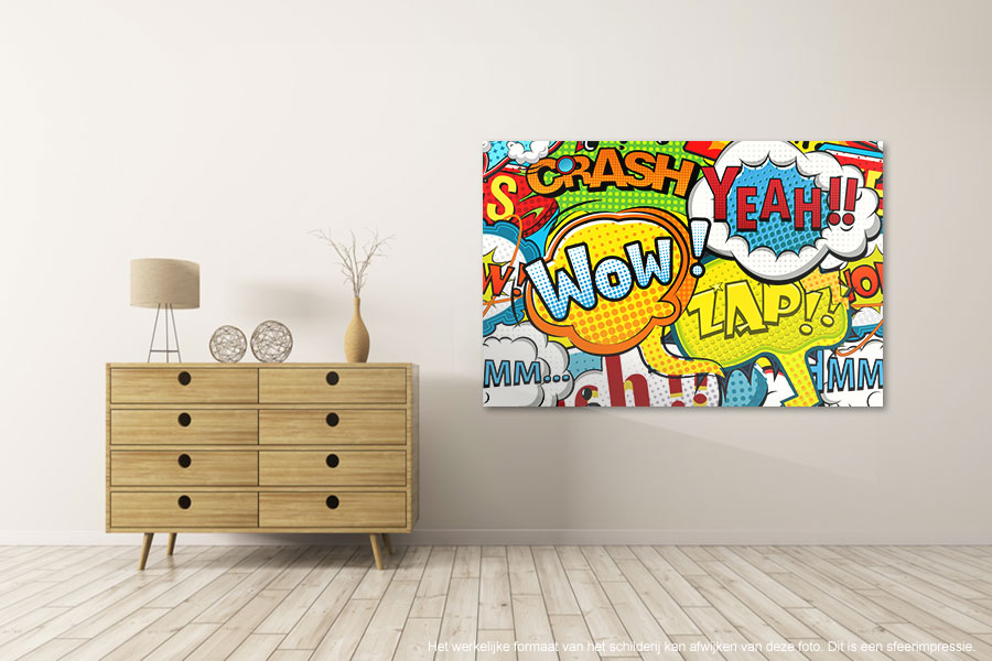 Canvas schilderij popart cartoon bubbles 60 x 40 cm