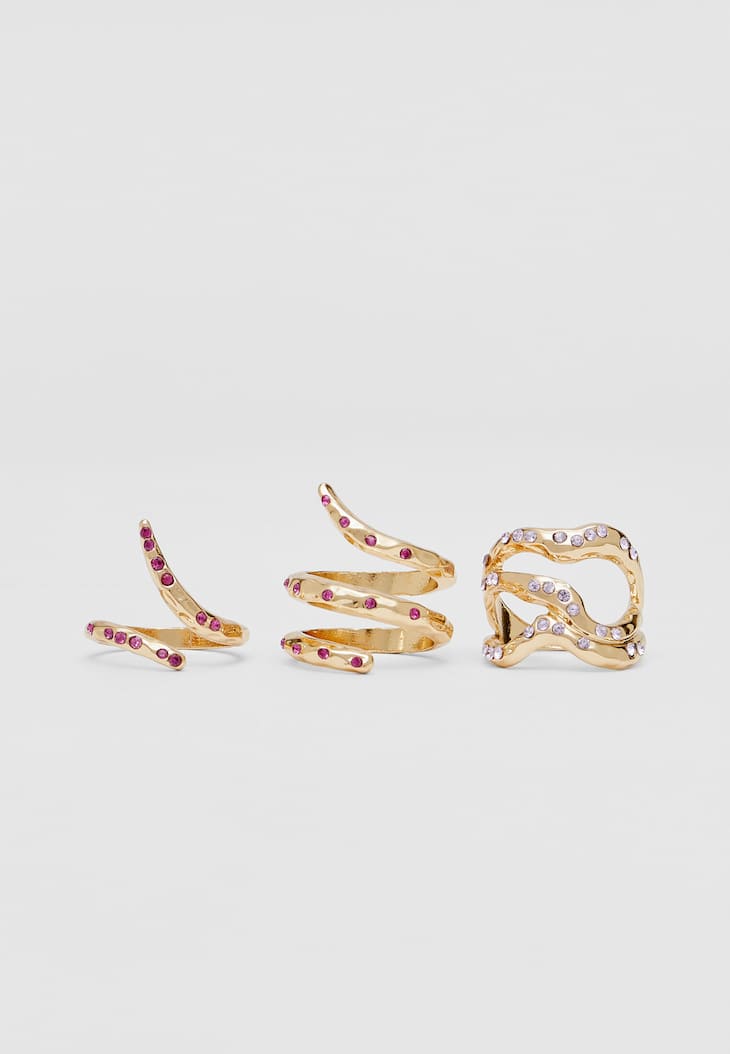 Conjunto de 5 anéis de pedra